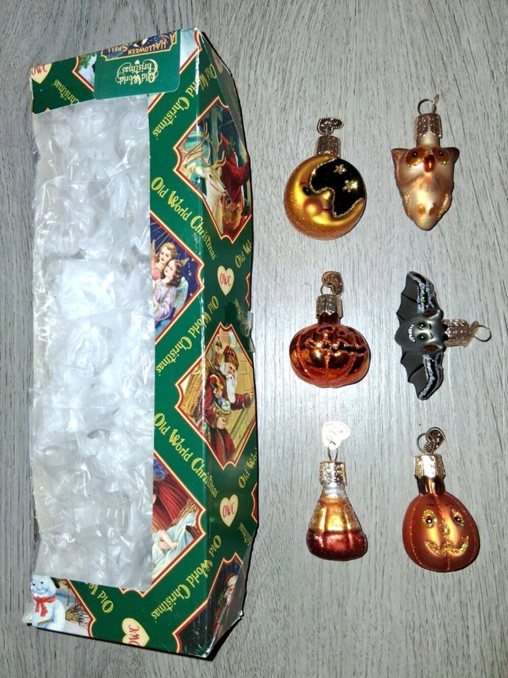 Old World Christmas Halloween Spell Mini Glass Ornaments Set of 6 Retro Style